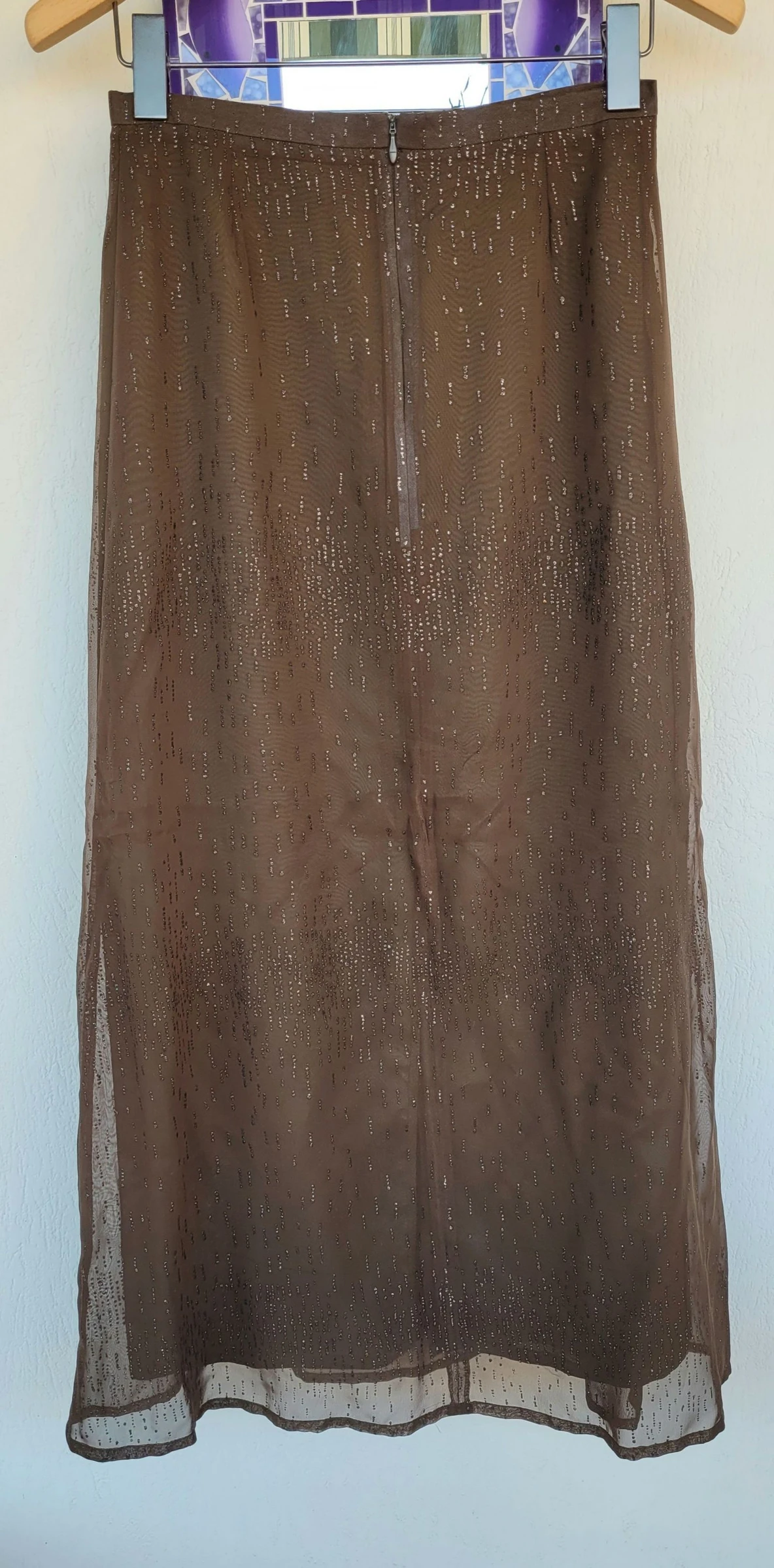 Bandolera Jupe TFr36/TS -Longa&Dobras -Voile Kaki com Brilhos em Ótimo Estado – photo 5